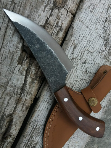 Coltello da caccia in acciaio ad alto tenore di carbonio 10", lama forgiata 1095, manico e fodero in palissandro - Foto 5 di 7