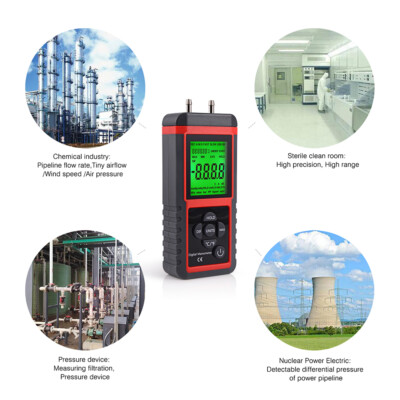 LCD Digital Manometer Dual Input Gas Pressure Tester Differential Pressure Gauge