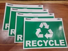 4 Pc Green Recycle Symbol w/ word "RECYCLE" Heavy Vinyl Sticker Large 8" X 12"