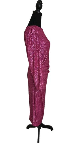 NWT Nanette Lepore Berry Pink Sequin Midi Long Sleeve Sparkling Dress Size 4 - Picture 3 of 14