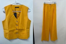 Nasty Gal Womens 4/6 Cropped Tailored Waist Coat & Pleated Pants Set Orange Wide