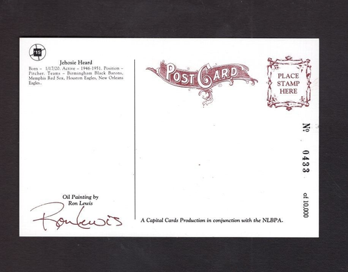 Jehosie Jay Heard SIGNED Negro League Ron Lewis Photo Postcard Autographed - Picture 2 of 2