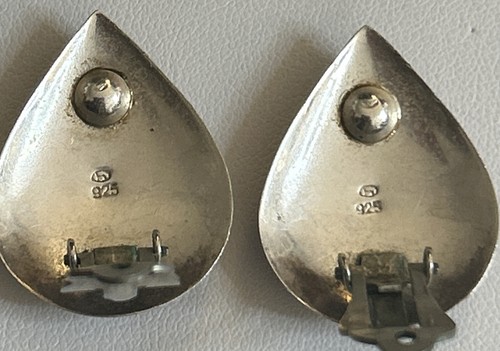 Black Onyx Teardrop Earrings Clip On Sterling Silver 925 1.1”Hx0.8W Vintage - Picture 7 of 9