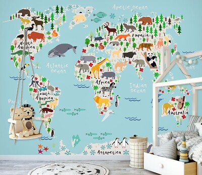 3D Cute World Map ZHUA858 Wallpaper Wall Murals Removable Self-adhesive Ann