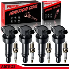 4X Ignition Coil + 4X Spark Plugs OEM For Hyundai Accent Kia Soul Rio 1.6L UF652