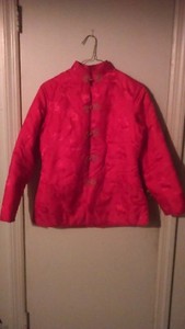 VTG Red Chinese Cheongsam Qipao Red Long Sleeve Jacket With Frog Buttons Medium