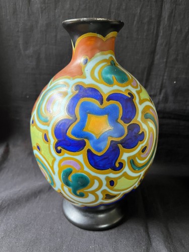 ancien lot de vases hollandais en faïence Gouda décor flore vers 1920. Plusieurs marques. - Photo 6 sur 10