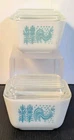 2 Vtg Pyrex 501 B 1 1/2 Cup Amish Butter Print Refrigerator Dish & Lid Turquoise