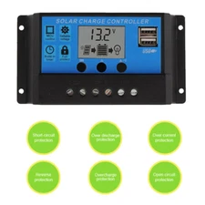 10A 20A 30A solar charge controller for 12V 24V battery regulator dual USBoutput