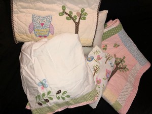 Cute Pottery Barn Baby Hayley Owls 5 Pc Bedding Set Quilt Sheet
