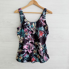 NWT Fullfitall Swimsuits - Tropical floral black tankini padded size 16