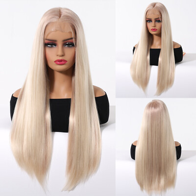LOUIS FERRE Human Hair 13*6 Red Blonde Lace Wigs Long Straight Cosplay Hair Wig