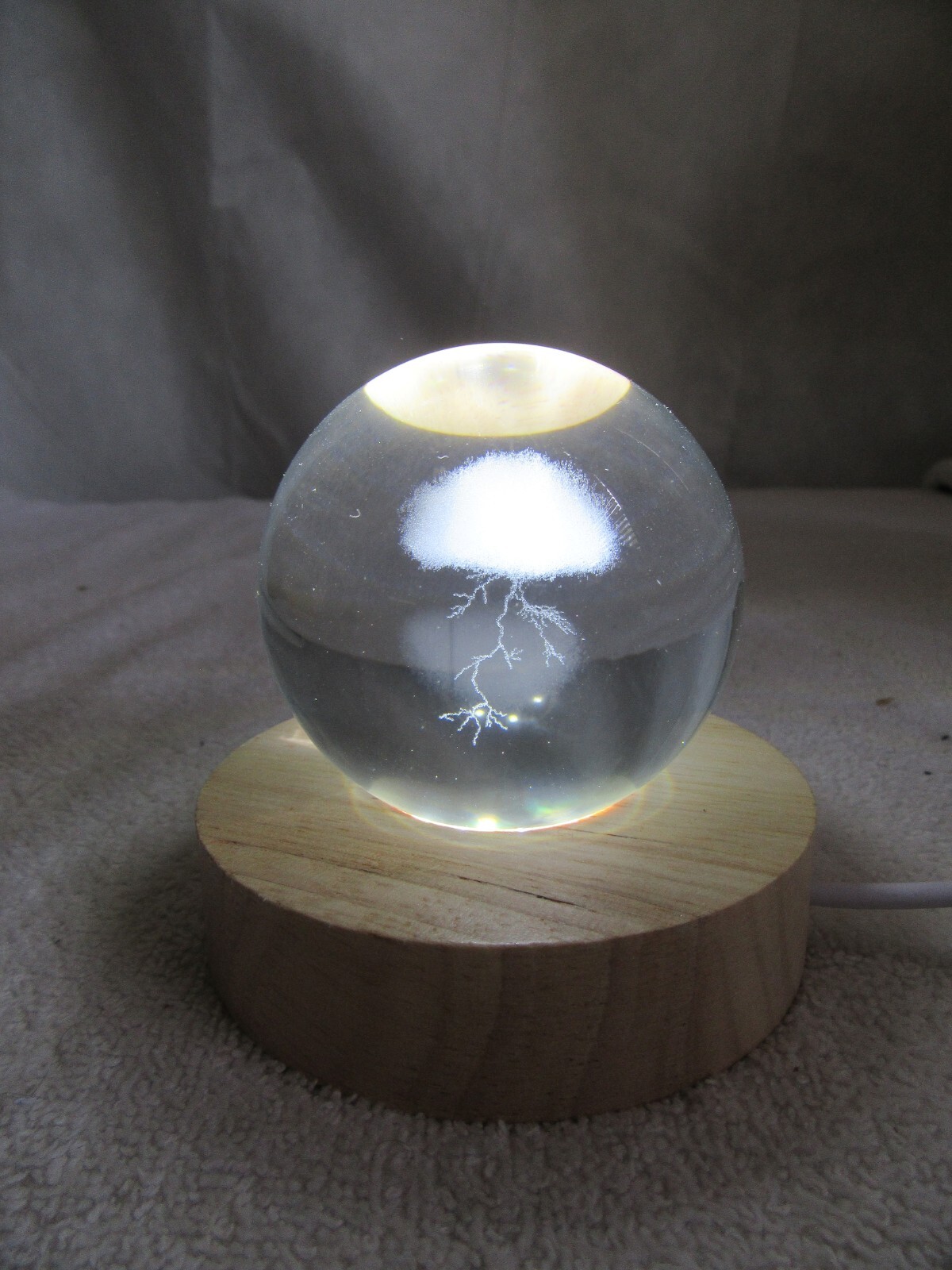 3D Crystal Ball Glass Laser Engraved Cloud & Lightning LED light base-image