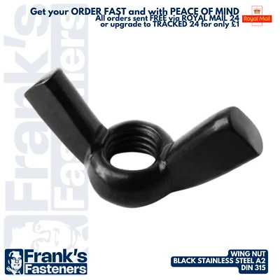 FRANK'S FASTENERS BLACK Wing Nut M3 M4 M5 M6 M8 M10 in A2 Stainless Steel Coloured Butterfly Nut