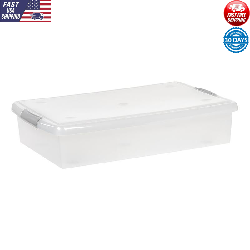 40qt Under Bed Storage Bins Stackable Plastic Clear Lids Organizing Toys Clothes-image