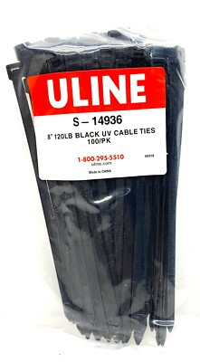 Pack of 100 U- U-Line Black UV Stabilized Nylon Cable Ties S-14936 - 8'', 120 lb 