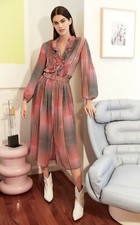 SALONI Raquel Ruffle Geo Print Silk Chiffon Cocktail Dress 10US 14UK (NO BELT)