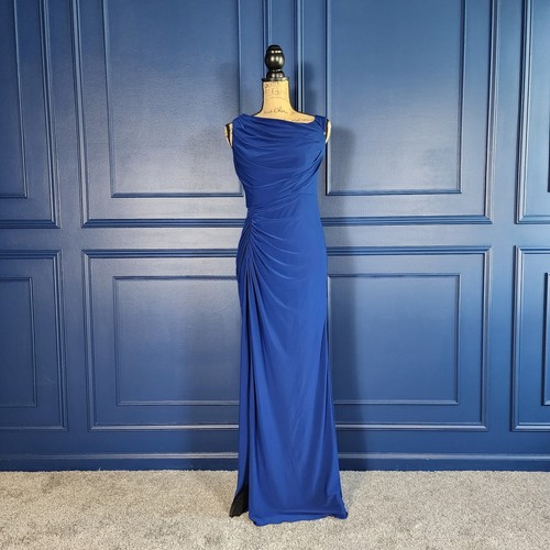 Abito Adrianna Papell asimmetrico spalle scoperte lunghezza pavimento blu navy taglia 2 - Foto 2 di 14