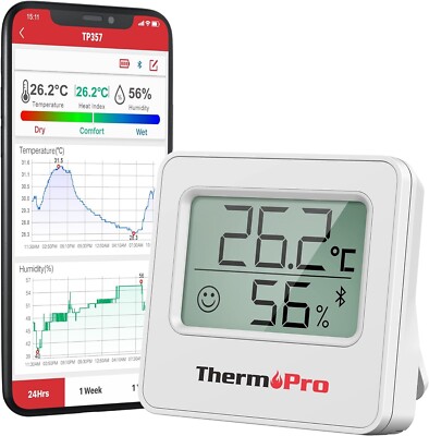ThermoPro TP357 80m Bluetooth Hygrometer Innen Raumthermometer Digital mit App
