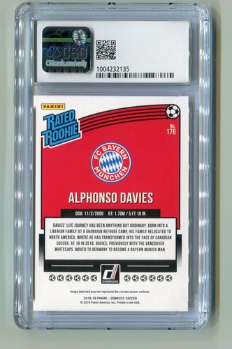 2018-19 Panini Donruss Alphonso Davies Rated Rookie RC CSG 9.5 Gem Mint Canada - Picture 2 of 2