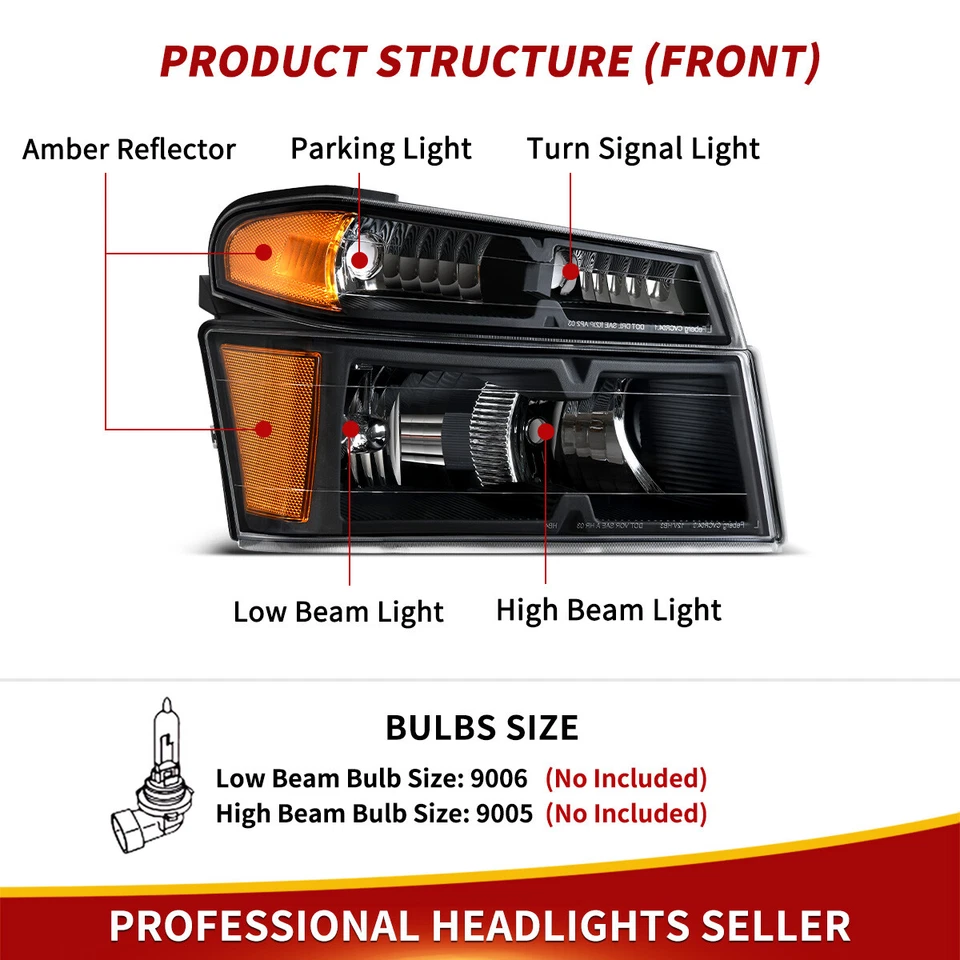 Черные фары + бампер лампы для 2004-2012 Chevy Colorado GMC Canyon фары - Изображение 4 из 4