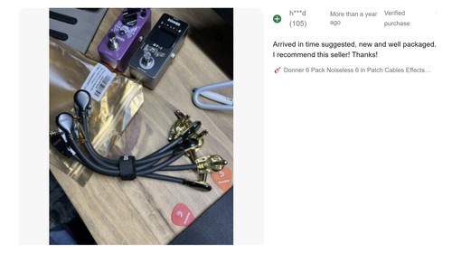 Donner 6 Pack 6" Effects Pedal Patch Cables Noiseless 1/4" Right Angle Lead - Picture 11 of 15