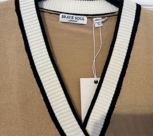 BNWT Ladies BRAVE SOUL Brown Mix 100% Acrylic Knit Wear V-Neck Cardigan Size UKS - Picture 3 of 4