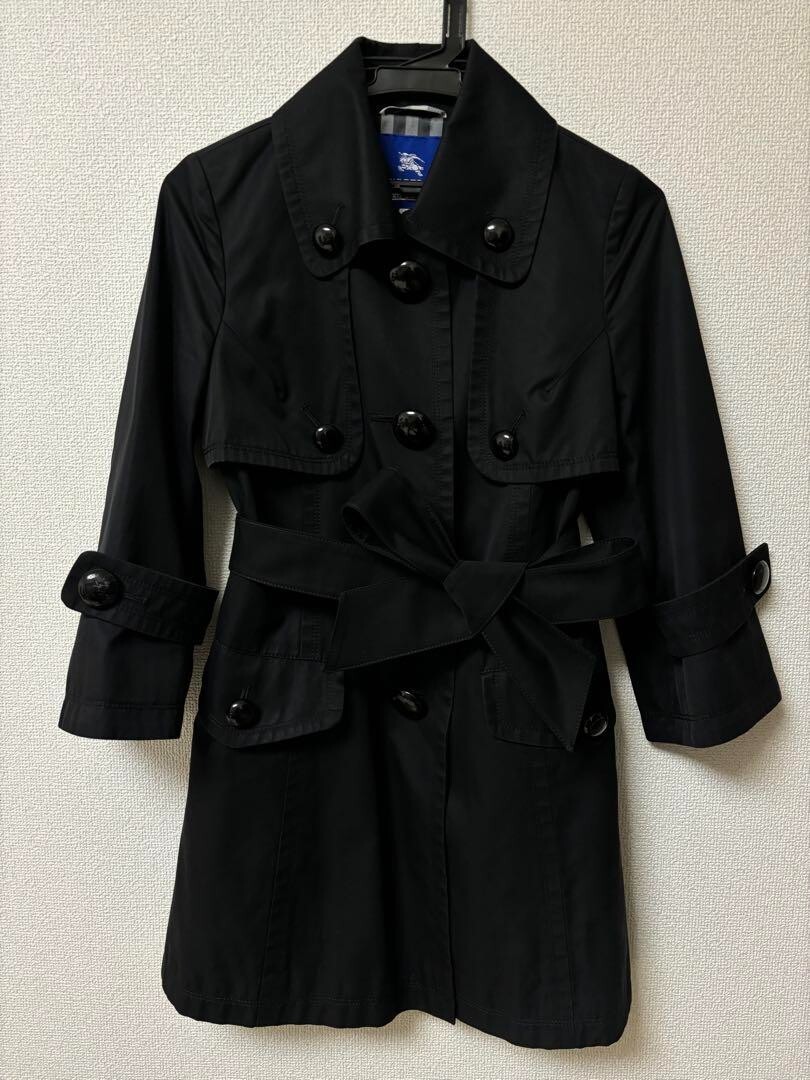 Burberry Blue Label Womens Black Cotton Trench Coat Size 36 US XS Authentic