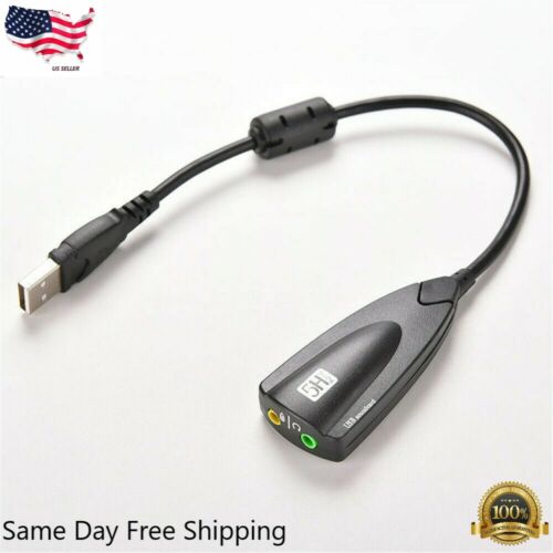 USB To 3.5mm Mic/Headphone Jack Stereo Headset Audio Adapter 7.1 Sound Card New - Picture 2 of 11