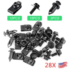 28X Clips Screws U Nuts Bolts Push Pin Rivet Bumper Door Panel Retainer Fastener