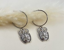 Ancient Egyptian Earrings - Protection Earrings - Egyptian Scarab Beetle Hoops