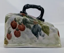 Hand Painted Cheese Butter Keeper Lid Only Porcelain Strawberry Design, Signed