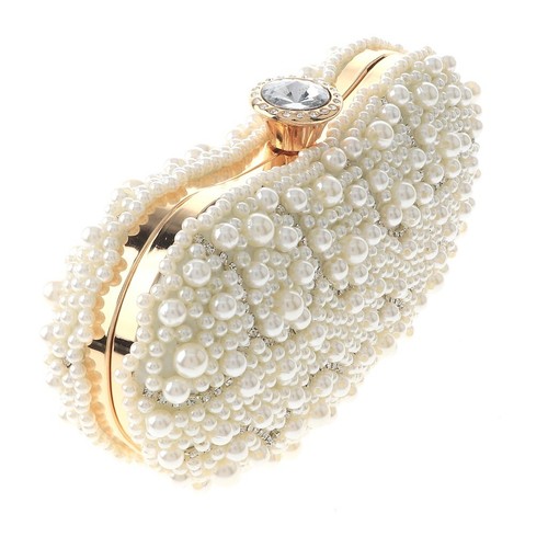 Bolso sin asas de noche tono dorado metal marfil perla TLX052-IVY - Imagen 2 de 3