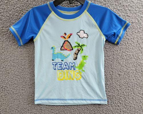 Laguna Team Dino Video Swim Top Little Boys 4 Blue Multi Crewneck Pullover S/S - Picture 2 of 14