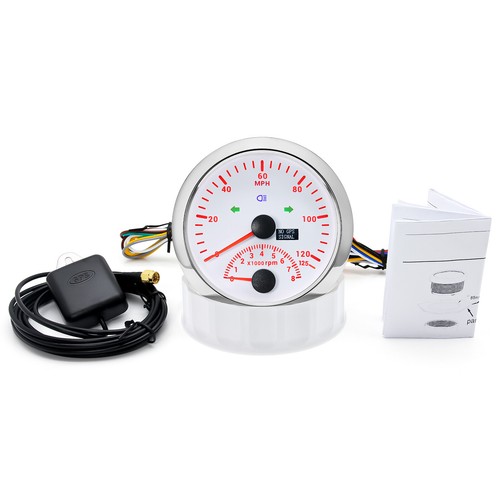 Velocímetro GPS blanco 85 mm 125 MPH con tacómetro calibre 8000 RPM para barco coche ATV - Imagen 12 de 13