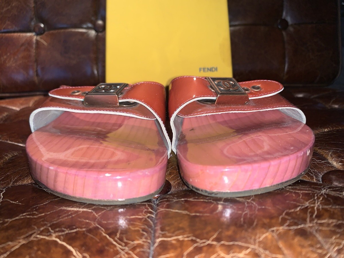 Chanel Coco, Mark Wood Mules, Blush Pink Patent Leather Sandal, Sz