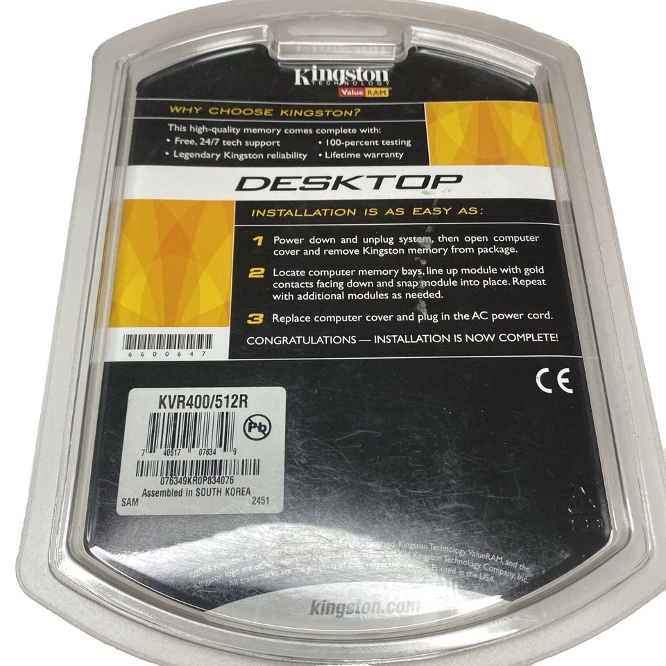 Kingston Technol 512 MB RAM PC3200 Memory Chip 400mhz DDR KVR400/512R NEW Sealed - Image 2 of 4