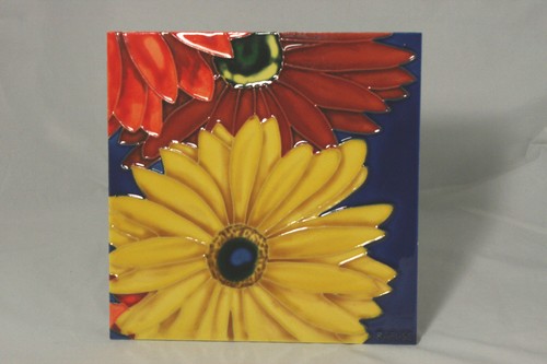 Bold Art Ceramic Floral Tile Plaque Rafuse Signed 7" x 7" - 第 1/9 張圖片