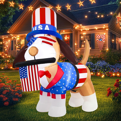 4Th of July Inflatables 4FT Dog with American Flag Independence Day Blow up Pupp