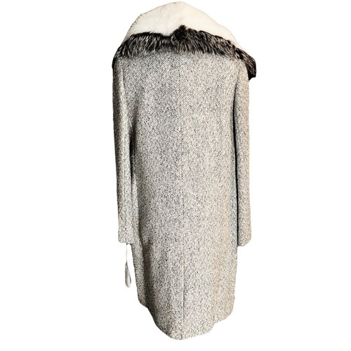 DEREK LAM 10 CROSBY Tweed Coat Wool Fur Collar Pockets White Black Designer 8 - Picture 6 of 14