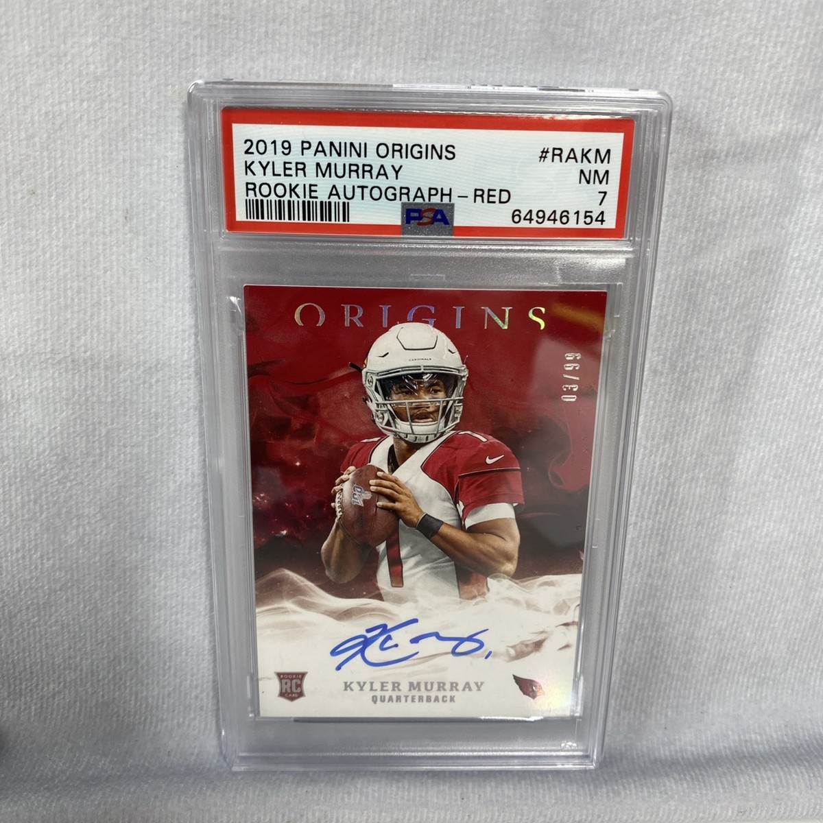 2019 Kyler Murray Panini Origins Rookie Auto Red /99 On Card