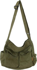 Canvas Messenger Bag Large Hobo Crossbody Bag with Multiple Pockets Casual Shoul
