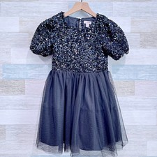 Cat  Jack Sequin Tulle Skirt Dress Black Short Cap Sleeve Girls Medium 7/8