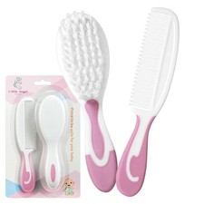 Baby Hair Brush and Comb Set Soft Bristles Newborn Registry Gift Pink