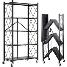 2PK XL 5 Tier Metal Rack Free Standing Shelving Unit Heavy Duty Storage W/ Wheel