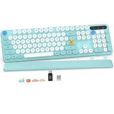 Retro Wireless Keyboard with Wrist Rest Round Keycaps Robin Egg Blue