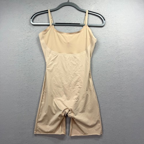 Spanx Invisible Open-Bust Mid-Thigh Bodysuit Women Medium Beige Adjustable Strap