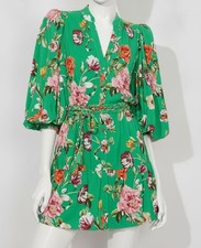Alice + Olivia Women's Green V Neck A Line Wrap Floral Antonette Dress Size 2
