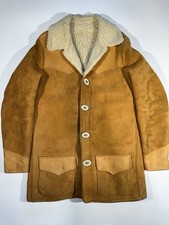 VTG 70s Shearling Sheepskin Rancher Coat Leather Western Marlboro Spokane Sz M