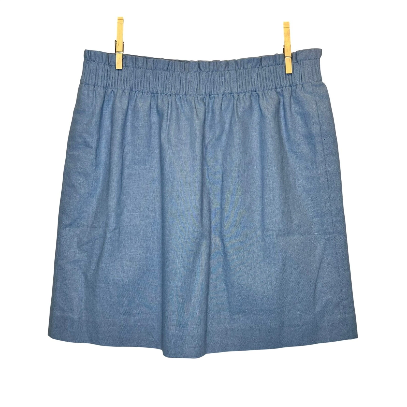 NWOT J.Crew Factory Light Blue Linen Blend Smocked Waist Mini City Skirt Size 8
